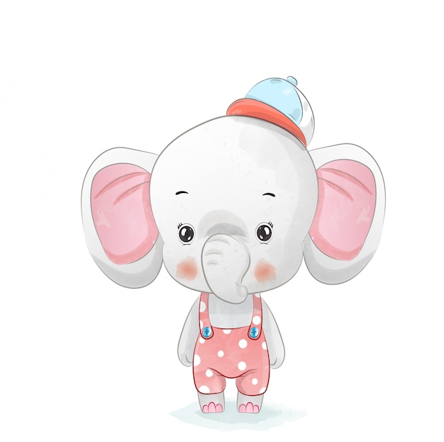 Vector baby elephant in watercolor style.