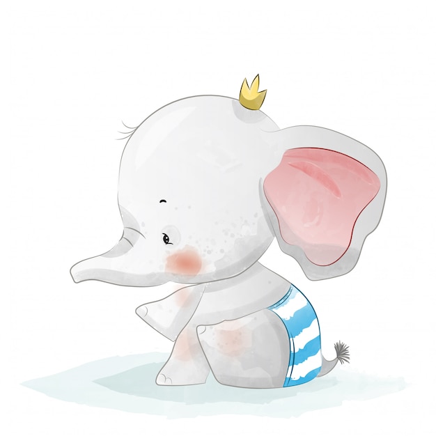 Baby elephant in watercolor style.