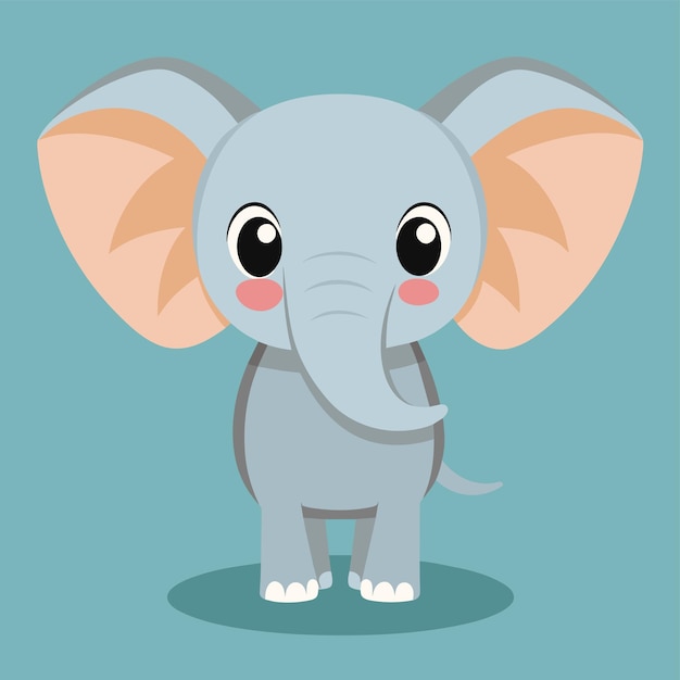 Vector a baby elephant with large ears standing proudly on a vibrant blue background a baby elephant with oversized ears standing tall simple and minimalist flat vector illustration