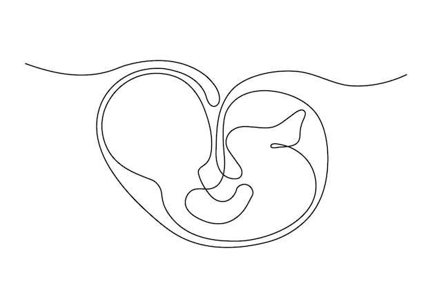 Baby embryo in womb fetus one art line continuous unborn fetus child on mother in single outline