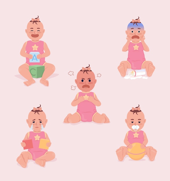 Baby emoties semi-egale kleur vector tekens set