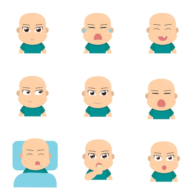 Baby Expression Happy Sad Cry Confused Sleep Cute vector Illustration