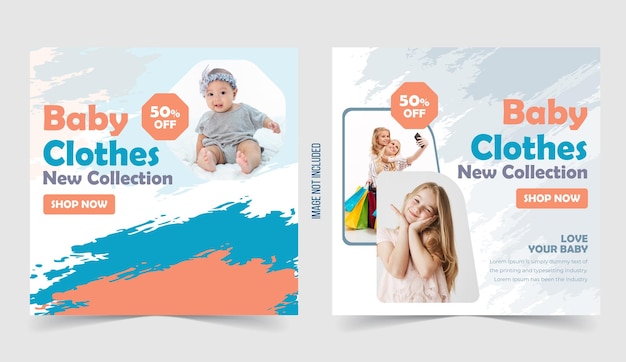 Vector baby fashion baby clothes sale offers square banner for social media post template