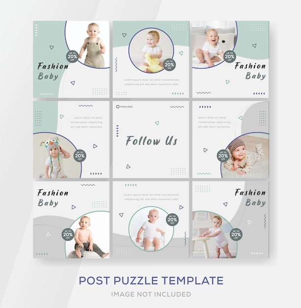 Baby fashion banner template puzzle  feed post premium