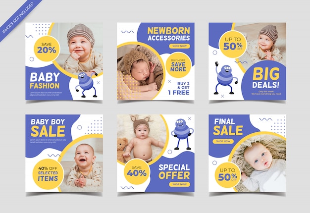 Baby fashion sale square banner for social media post template