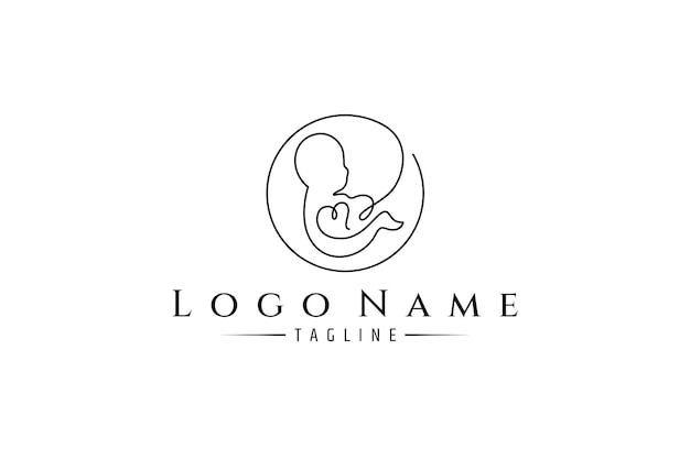 Baby fetus logo in continuous line design style