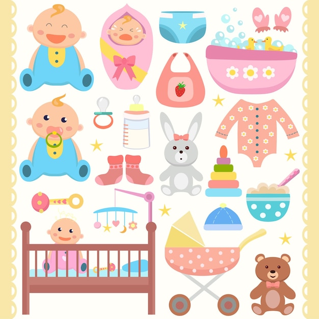 Baby flat icons set