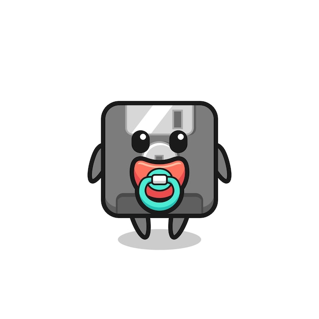 Baby floppy disk cartoon character with pacifier