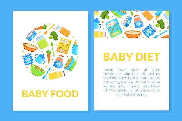 Baby Food Card Template Gezonde eerste maaltijd voor peuters met ruimte voor tekst Kids Menu Design Element Vector Illustratie