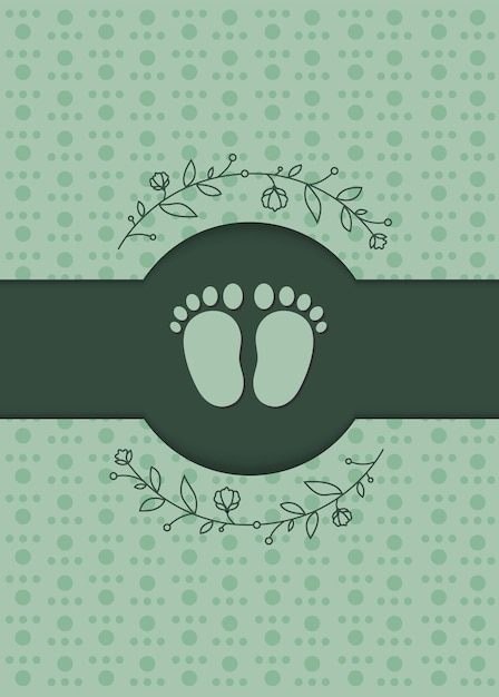 Vettore baby foot print sulla copertina della carta dell'invito, baby shower concept