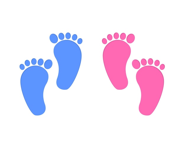 Baby foot print isolated on white background. Little boy and girl feet. Design elements for greeting card and invitations, nursery decoration, photoshoot. Vector flat illustration.