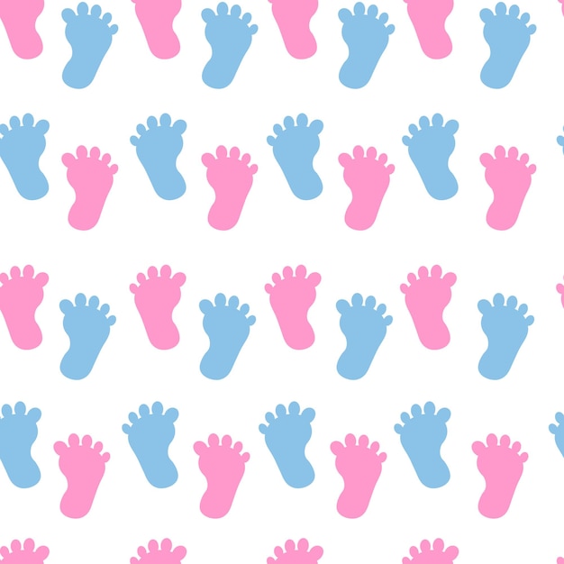 Baby footprint pink and blue seamless pattern.baby footprint silhouette icon .