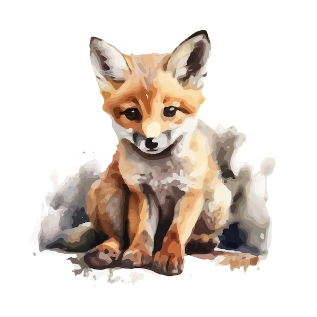 Baby fox hand painted watercolor illustration isolated on white background