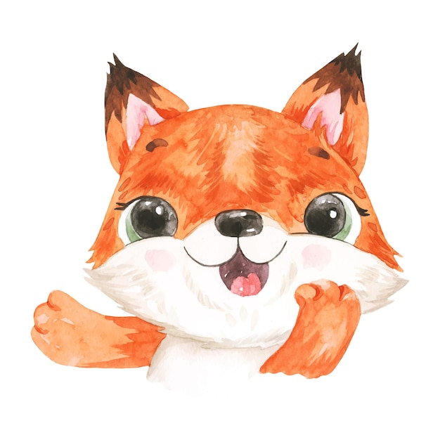 Baby fox vector, Watercolor fox, Digital Nursing element, Baby vector, Funny fox animal