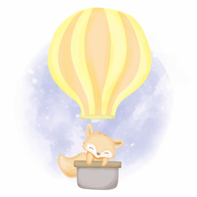 Vector baby foxy with flying balloon