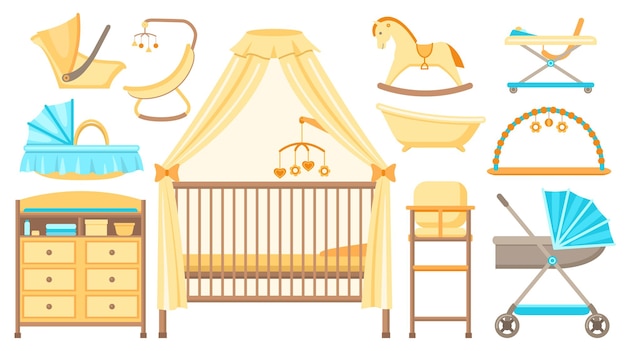 Vector baby furniture and equipment set