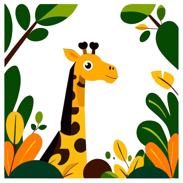 Baby giraffe bloemen frame met de hand getekend platte stijlvolle cartoon sticker icoon concept geïsoleerde illustratie