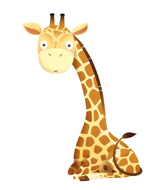 Детский жираф милый животное сидит векторный дизайн для наклеек, детского душа или детского искусства. очаровательный жираф для детей, изолированных векторный клипарт.