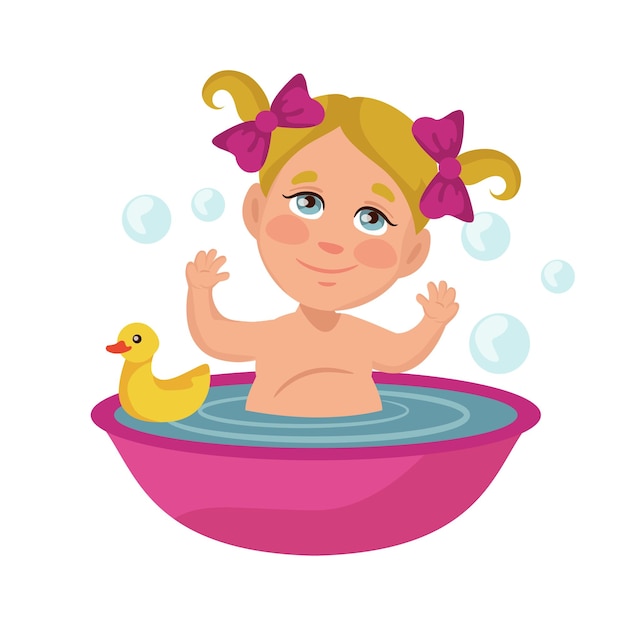 Vector baby girl bathes in a basin isolate on a white background vector