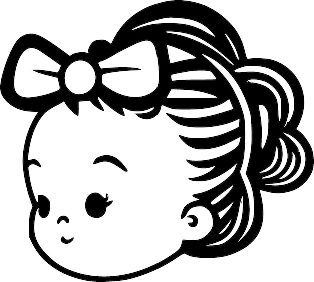 Baby Girl Black and White Vector illustration