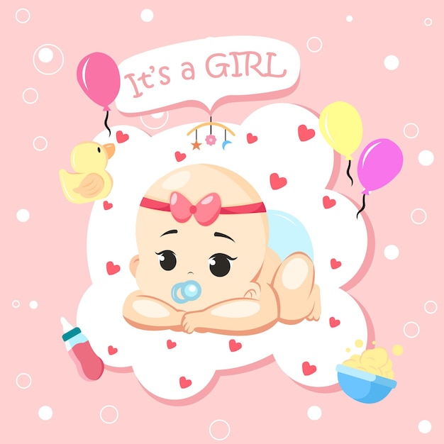 Baby Girl Born Day Illustration