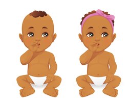 Vector baby girl and boy thinking with finger in mouth isolated vector illustration
