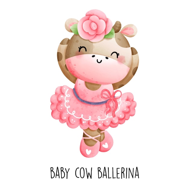 Baby girl cow ballerina Vector illustration