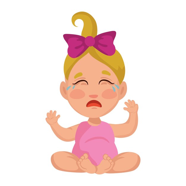白い背景のベクトル図で分離泣いている女の赤ちゃん