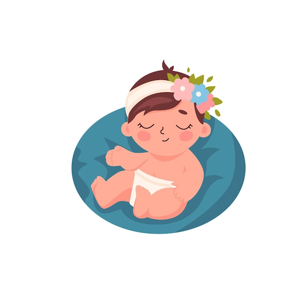 Vector baby girl in diaper and bow on head vector illustration