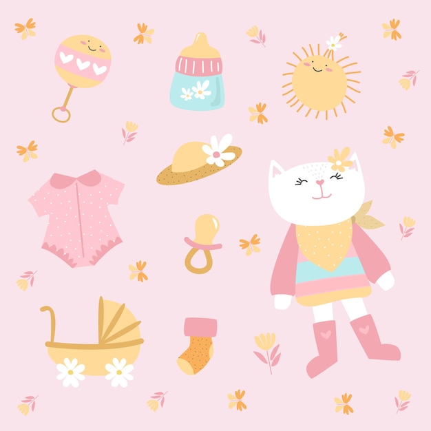 Vector baby girl elements