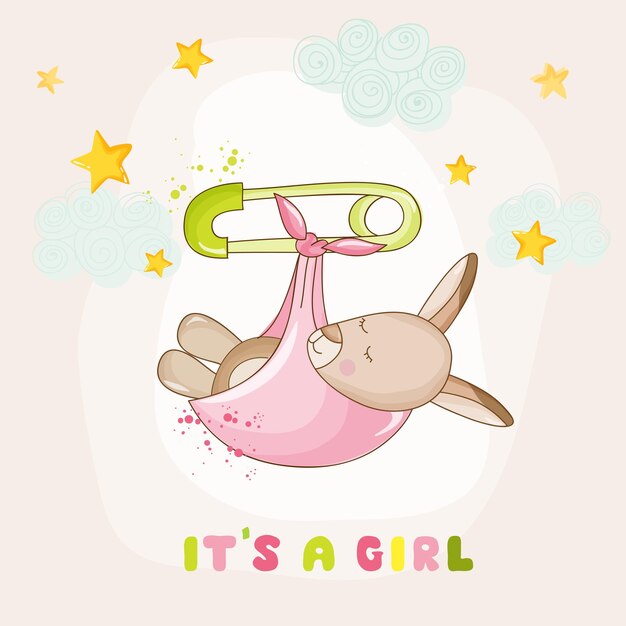 Vettore baby girl kangaroo sleeping - baby shower o biglietto di arrivo