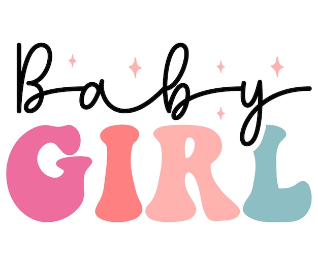 A baby girl logo with pink, blue, and yellow letters.