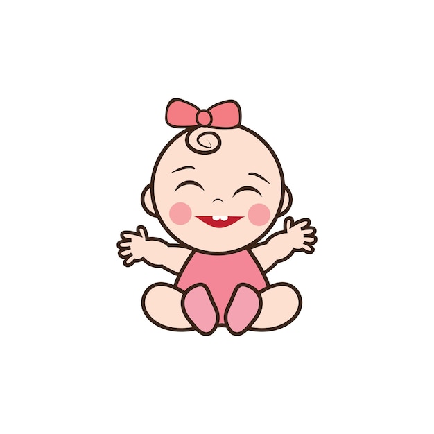 Baby girl mascot, cute happy girl illustration vector, cartoon