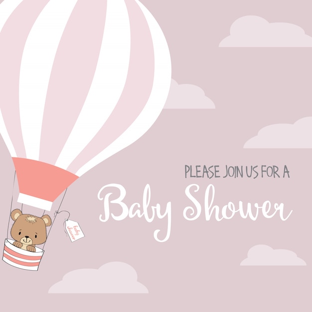 baby girl shower card with hot air balloon