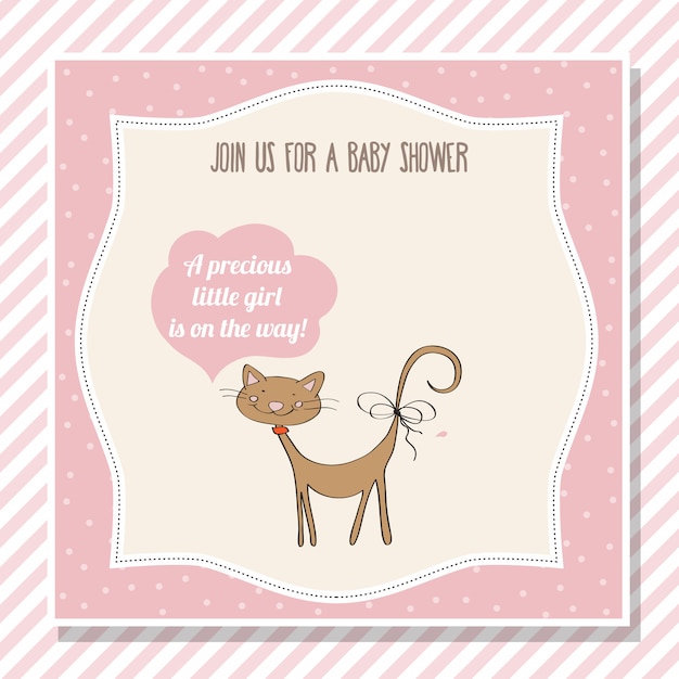 Vector baby girl shower card with little cat