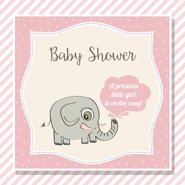 Vector baby girl shower card with little elephant