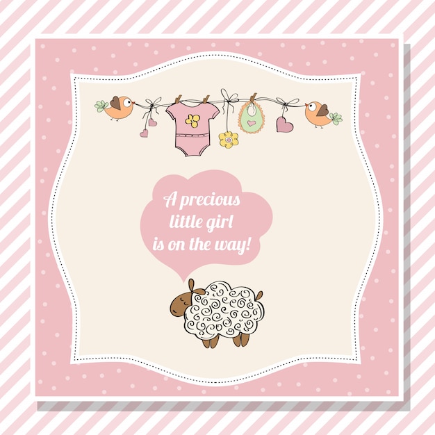 Vector baby girl shower card with little sheep