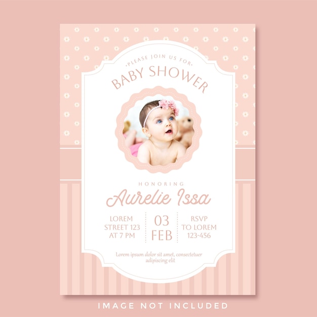 Vector baby girl shower invitation pink template announcement