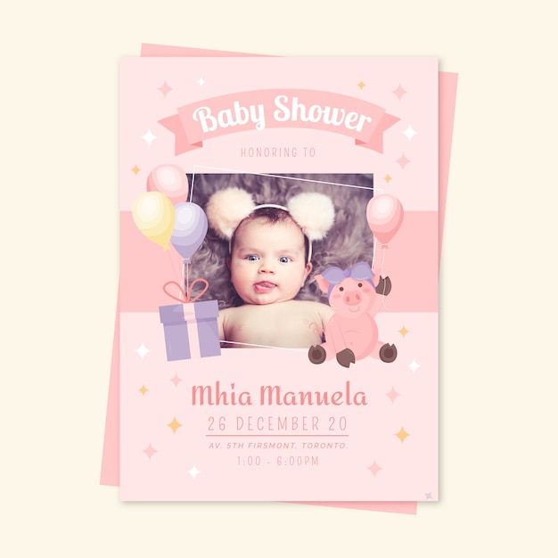 Vector baby girl shower invitation template event