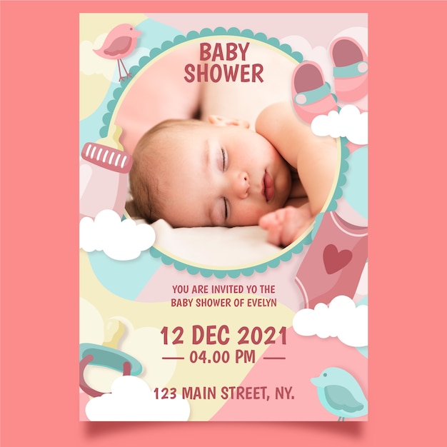 Vector baby girl shower invitation template theme