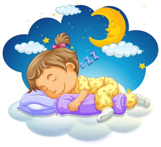 Vector baby girl sleeping at night