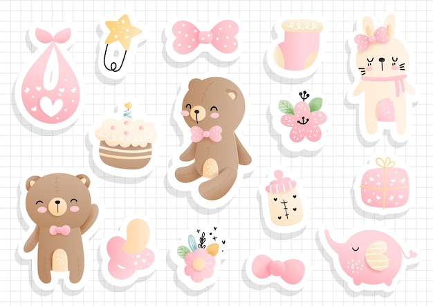 Baby girl sticker, scrapbook. baby shower sticker sheet