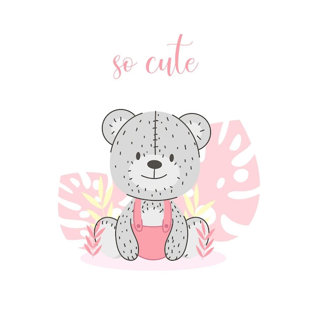 Baby girl teddy bear in pink and brown Cute vector