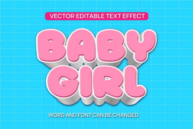 Vector baby girl text effect vector 3d