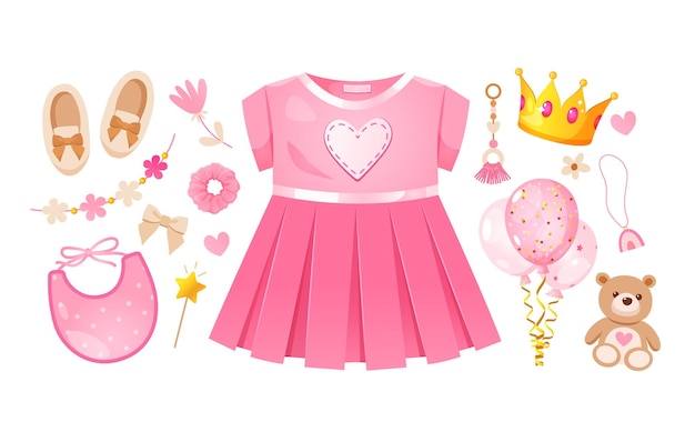 Baby girl vector elements set