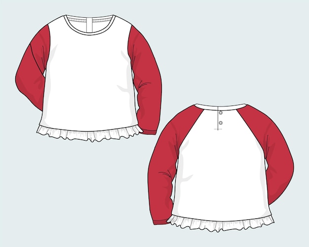 Baby girls dress design technical fashion flat sketch vector illustration template