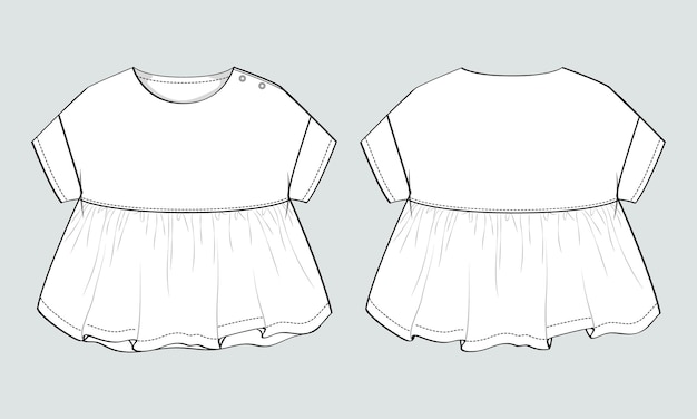 Vector baby girls dress design technical flat sketch vector illustration template