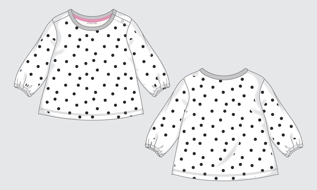 Baby girls dress design with all over pokra dot vector illustration template