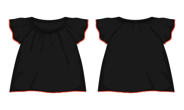 女の赤ちゃんトップス ドレス デザイン ベクトル イラスト ブラック カラー テンプレート白い背景で隔離