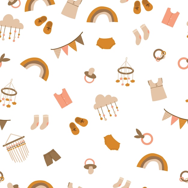 baby goods seamless pattern in light earth tone